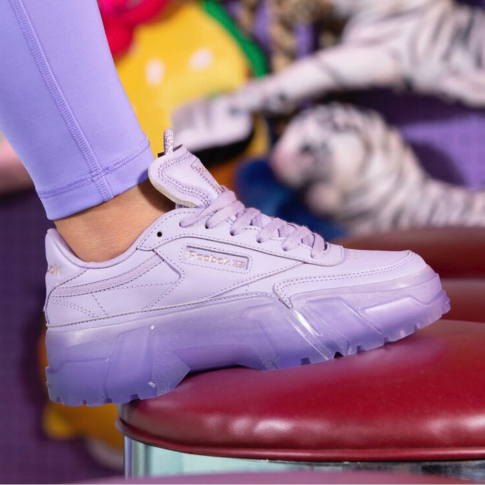 Reebok Club C X Cardi B Crisp Purple Leather Lace Up Sneakers. Size 5. NWOB 👟💜